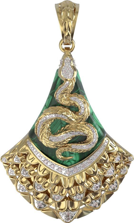 Подвеска из лимонного золота 585 пробы c бриллиантами и малахитом