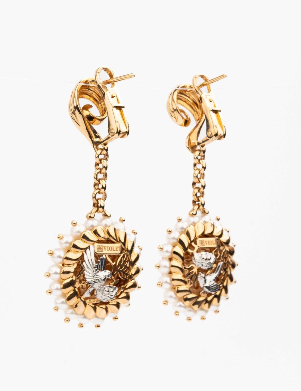 Серьги из золота c эмалью и жемчугом