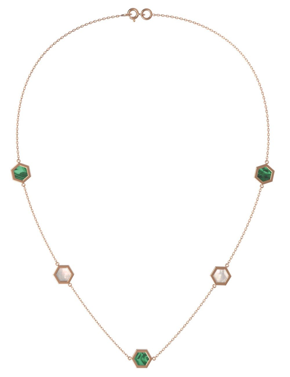 Колье из золота c малахитом и перламутром