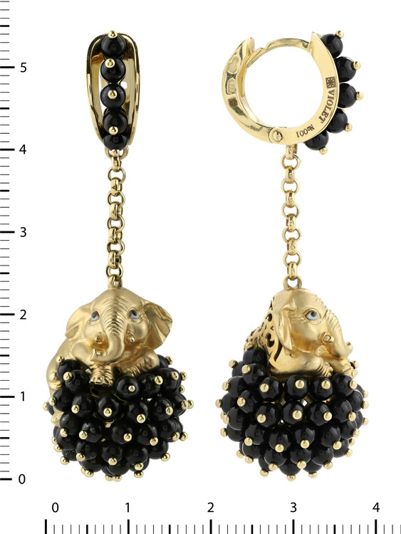 Серьги из лимонного золота 585 пробы c эмалью и ониксом