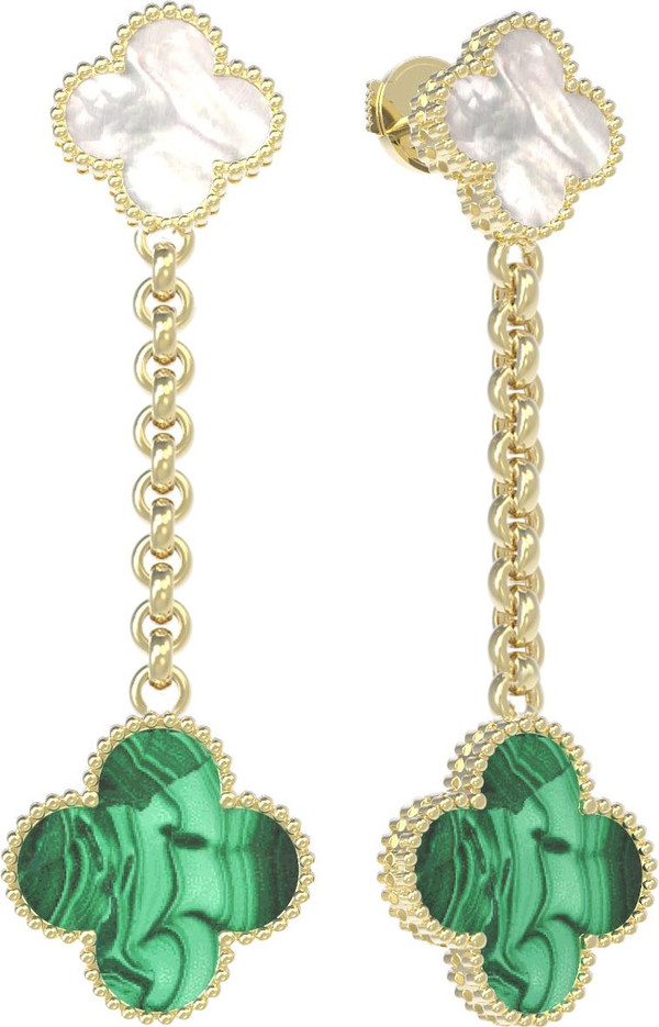 Серьги из лимонного золота 585 пробы c малахитом и перламутром