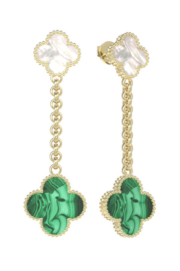 Серьги из лимонного золота c малахитом и перламутром