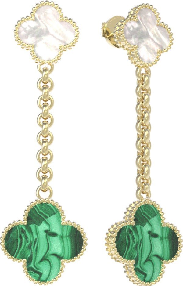 Серьги из лимонного золота c малахитом и перламутром