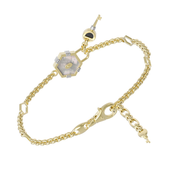 Браслет из лимонного золота 585 пробы c ониксом и перламутром