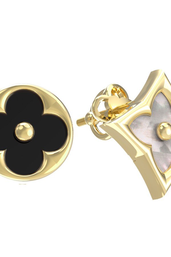 Серьги из лимонного золота c ониксом и перламутром