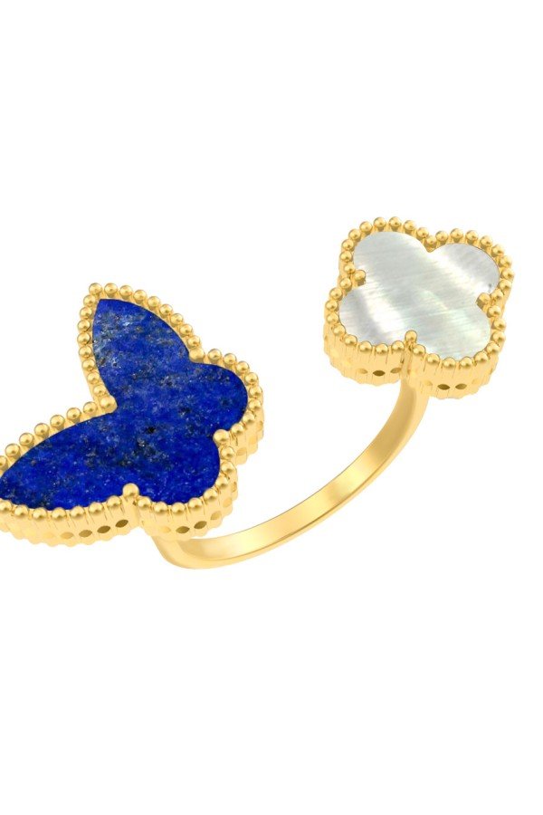 Кольцо из лимонного золота c лазуритом и перламутром