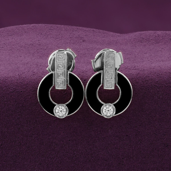 Серьги из белого золота 585 пробы c бриллиантами и ониксом