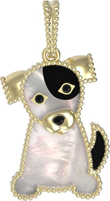 Подвеска из лимонного золота 585 пробы c эмалью, ониксом и перламутром