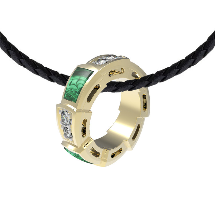 Подвеска из лимонного золота 585 пробы c бриллиантами и малахитом