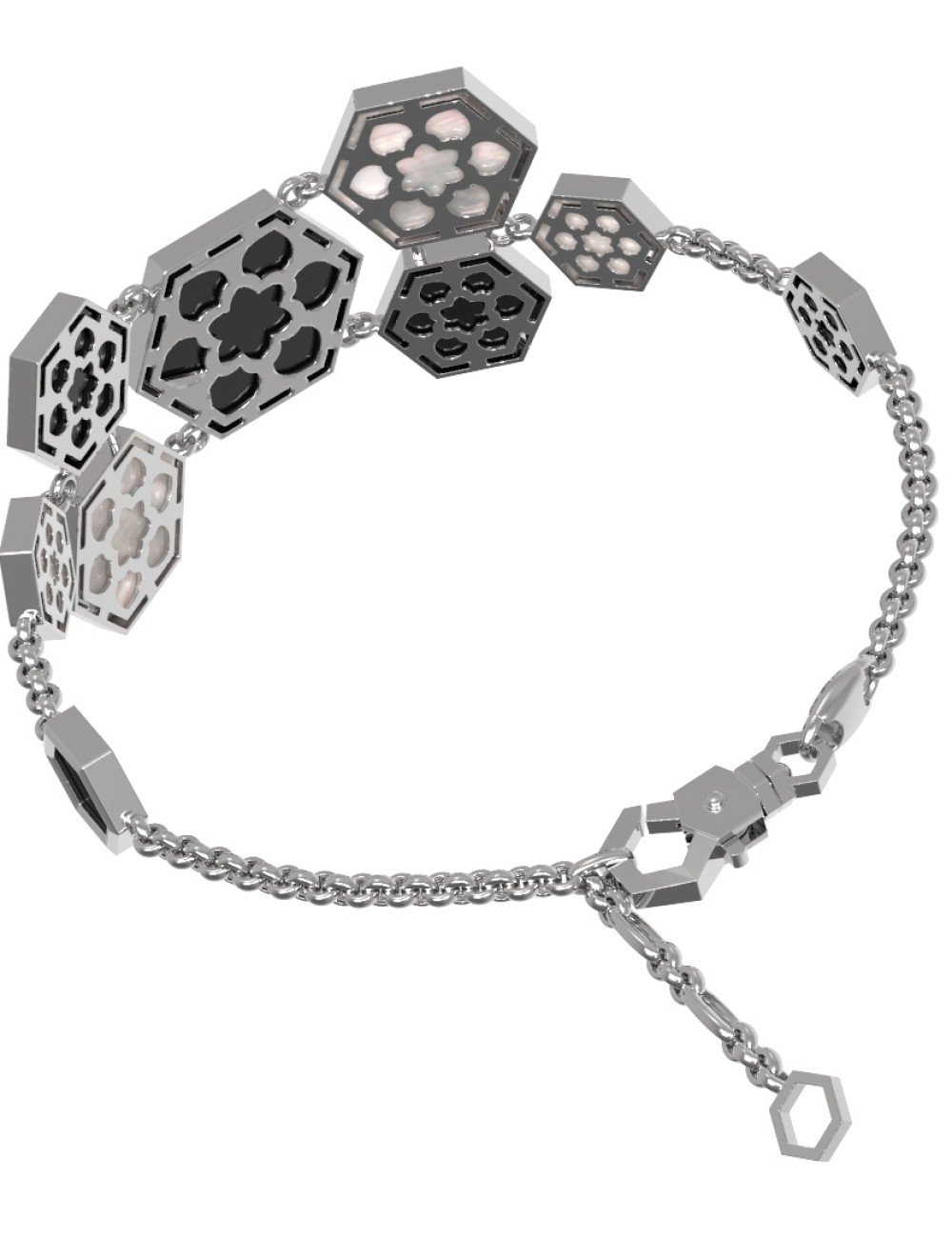 Браслет из белого золота c ониксом и перламутром