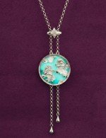 Колье из белого золота c бирюзой и перламутром