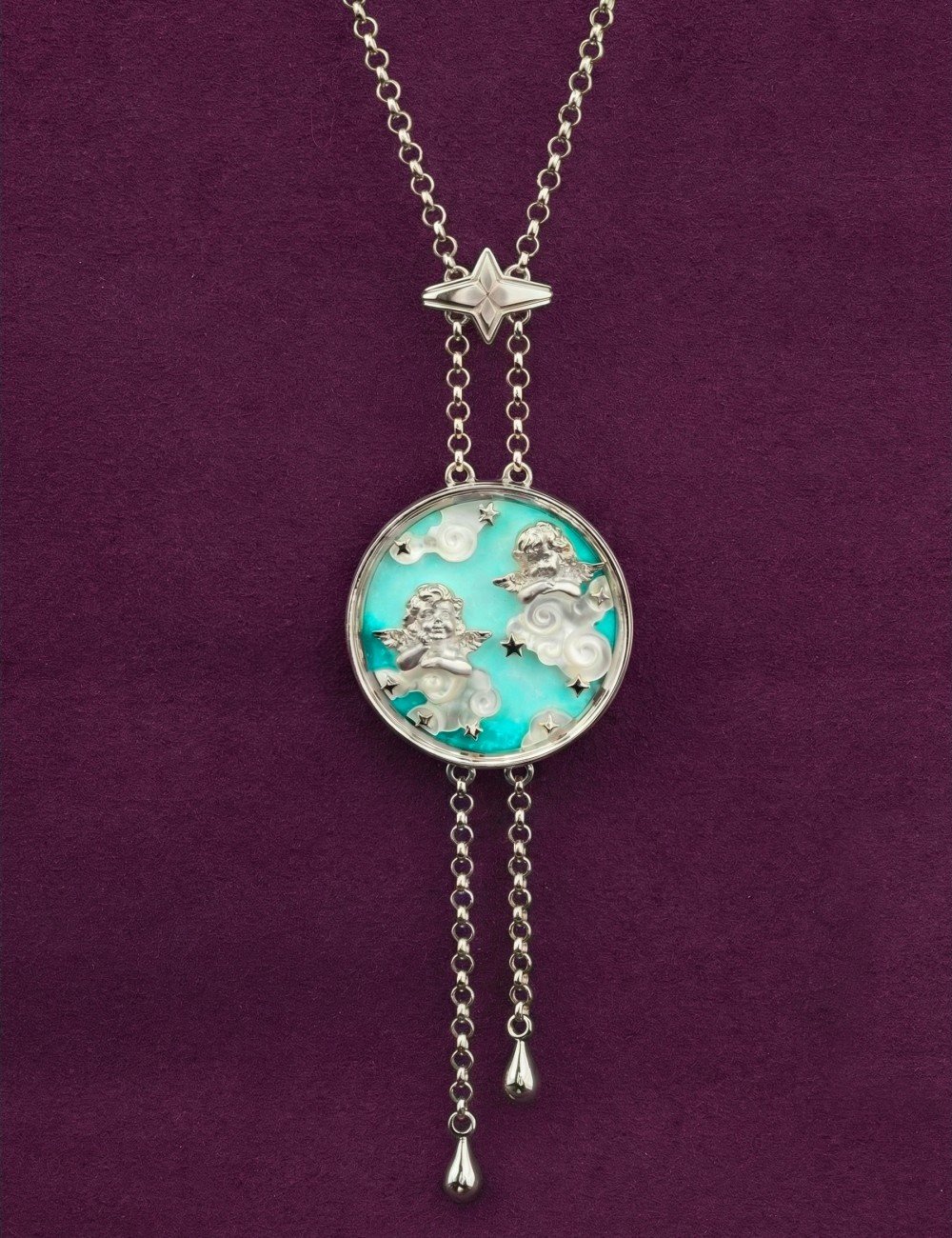 Колье из белого золота c бирюзой и перламутром