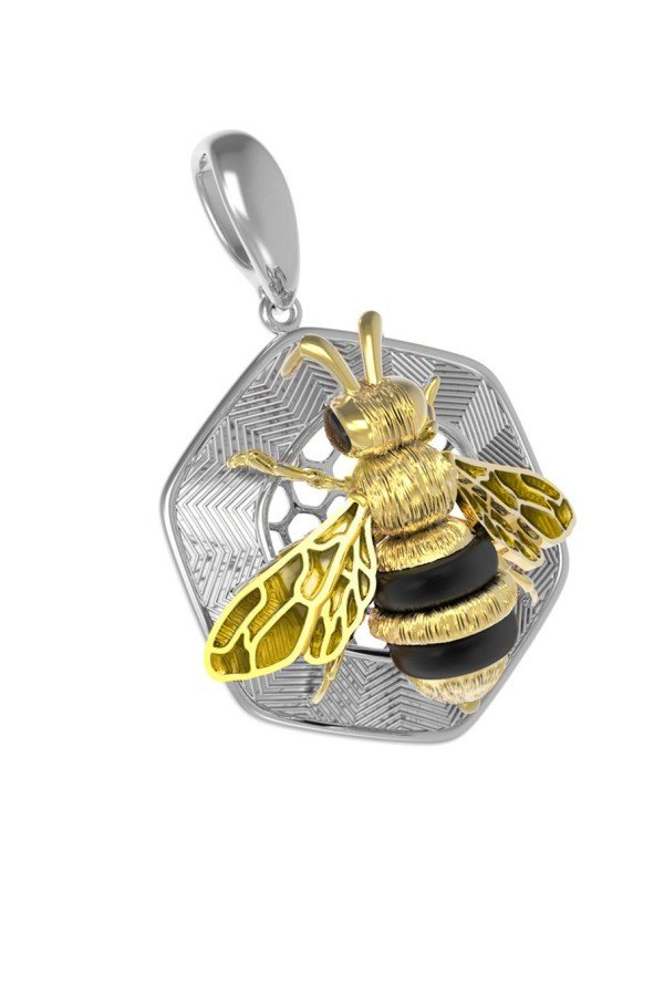 Подвеска из белого золота c эмалью, ониксом и эмалью