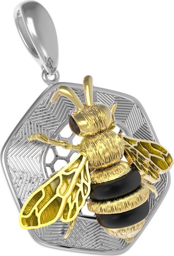 Подвеска из белого золота c эмалью, ониксом и эмалью