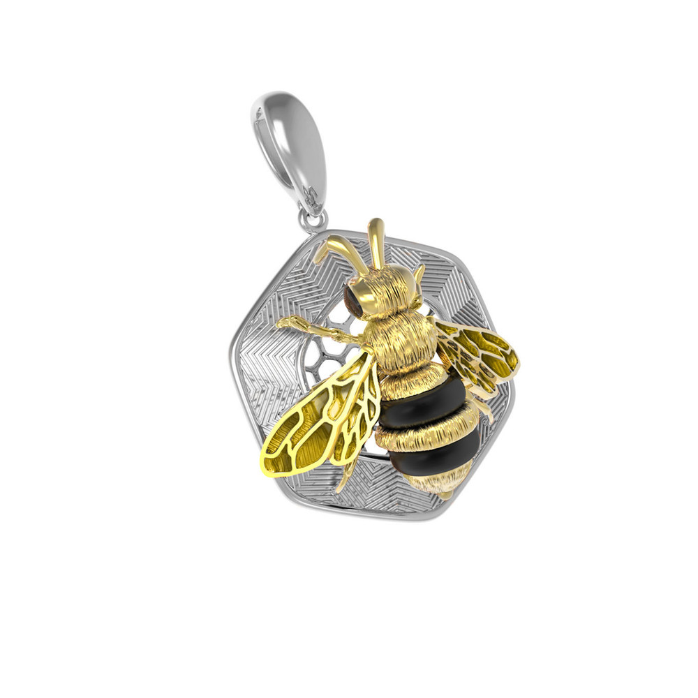 Подвеска из белого золота 585 пробы c эмалью, ониксом и эмалью