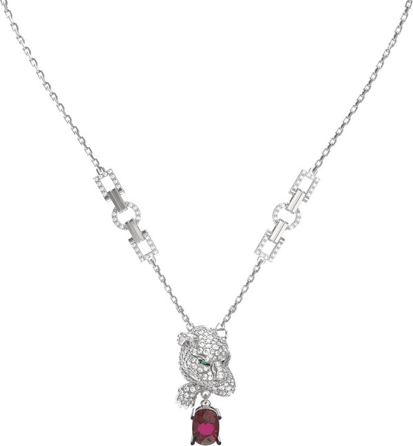 Колье из белого золота 585 пробы c бриллиантами, рубином и изумрудом
