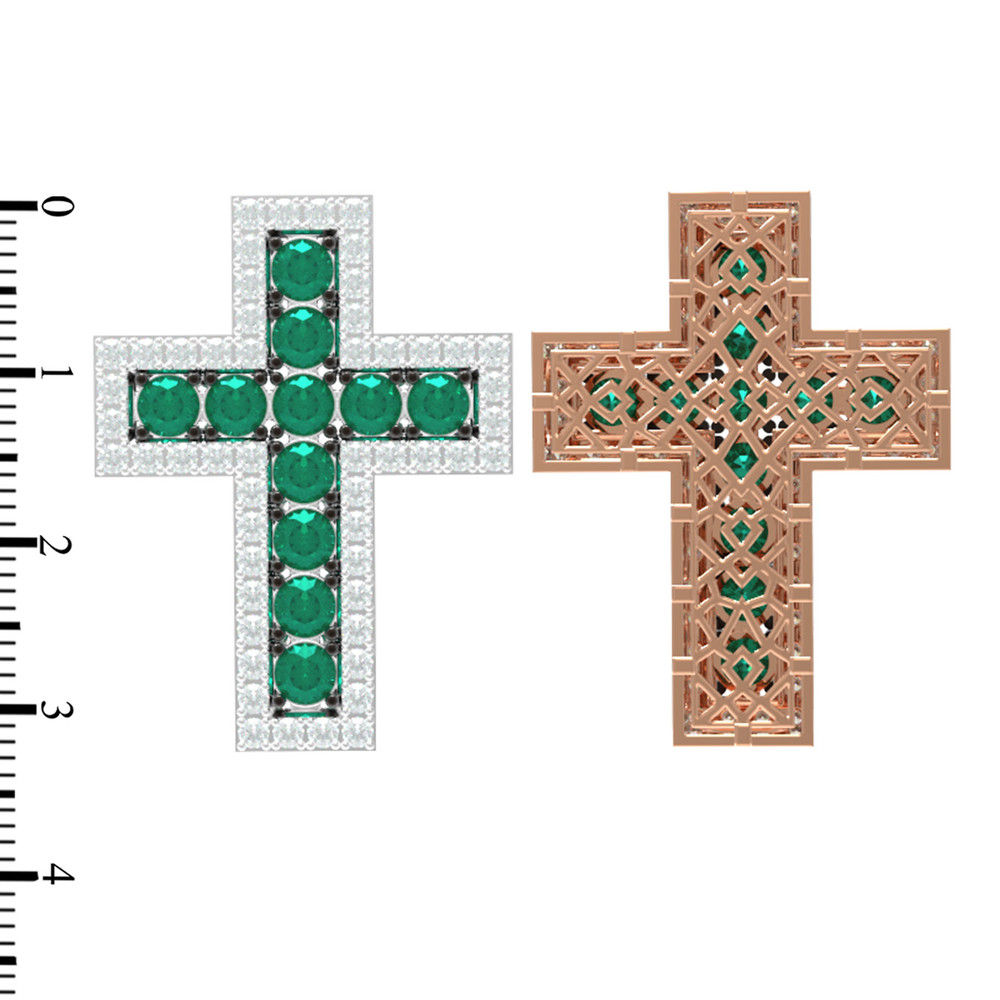 Крест из красного золота 585 пробы c бриллиантами и изумрудом