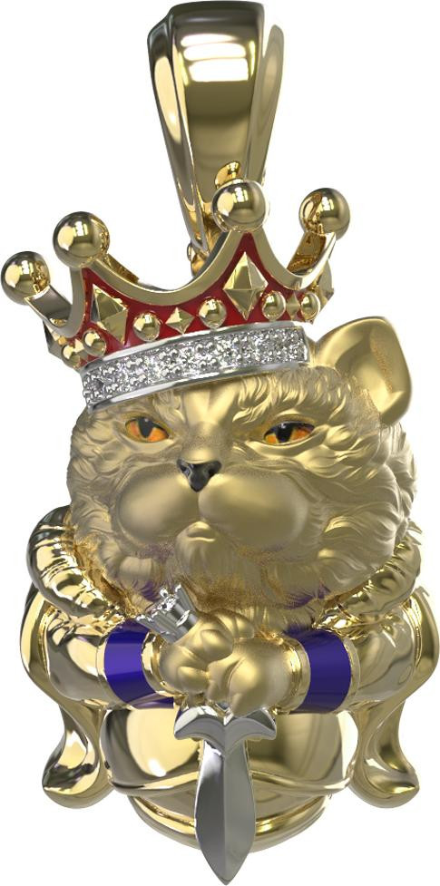 Подвеска из лимонного золота 585 пробы c эмалью, бриллиантами и рубином