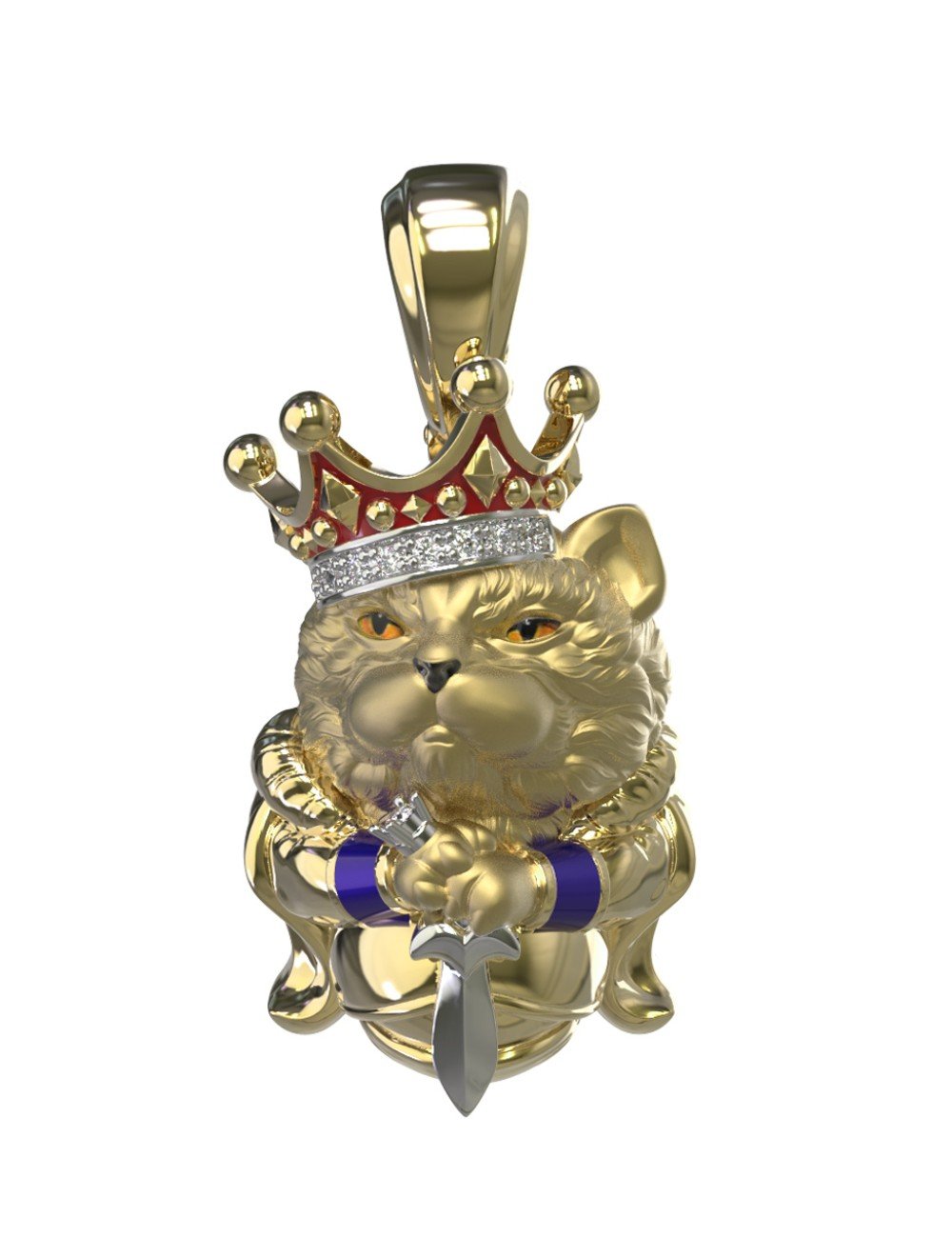 Подвеска из лимонного золота c эмалью, бриллиантами и рубином