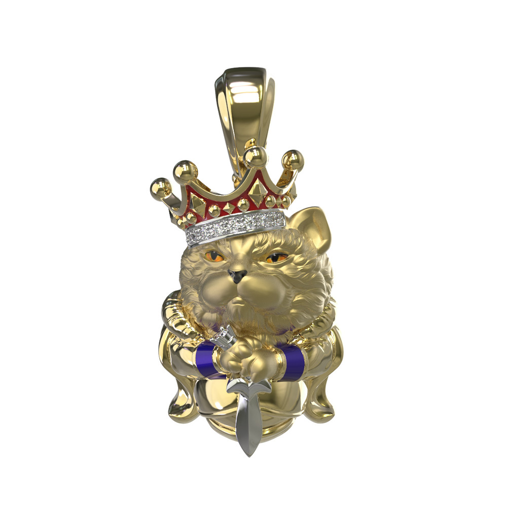 Подвеска из лимонного золота 585 пробы c эмалью, бриллиантами и рубином