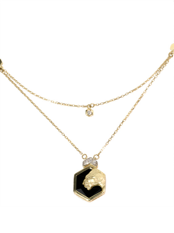 Колье из лимонного золота 585 пробы c бриллиантами и ониксом