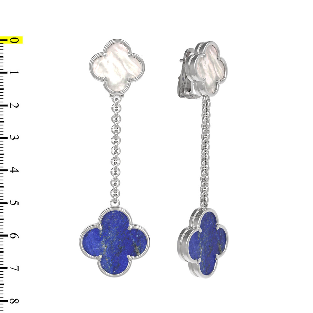 Серьги из белого золота 585 пробы c лазуритом и перламутром