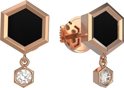 Серьги из золота c бриллиантами и ониксом