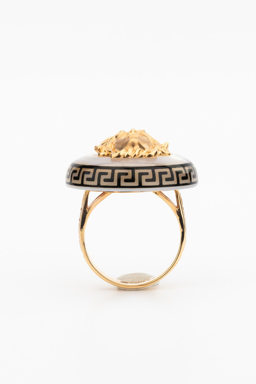 Кольцо из красного золота 585 пробы c эмалью и перламутром