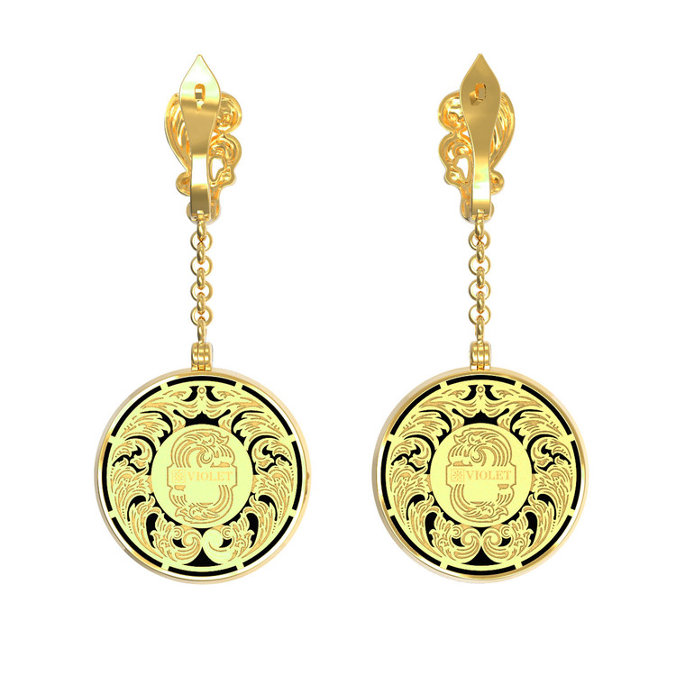 Серьги из лимонного золота 585 пробы c эмалью и ониксом