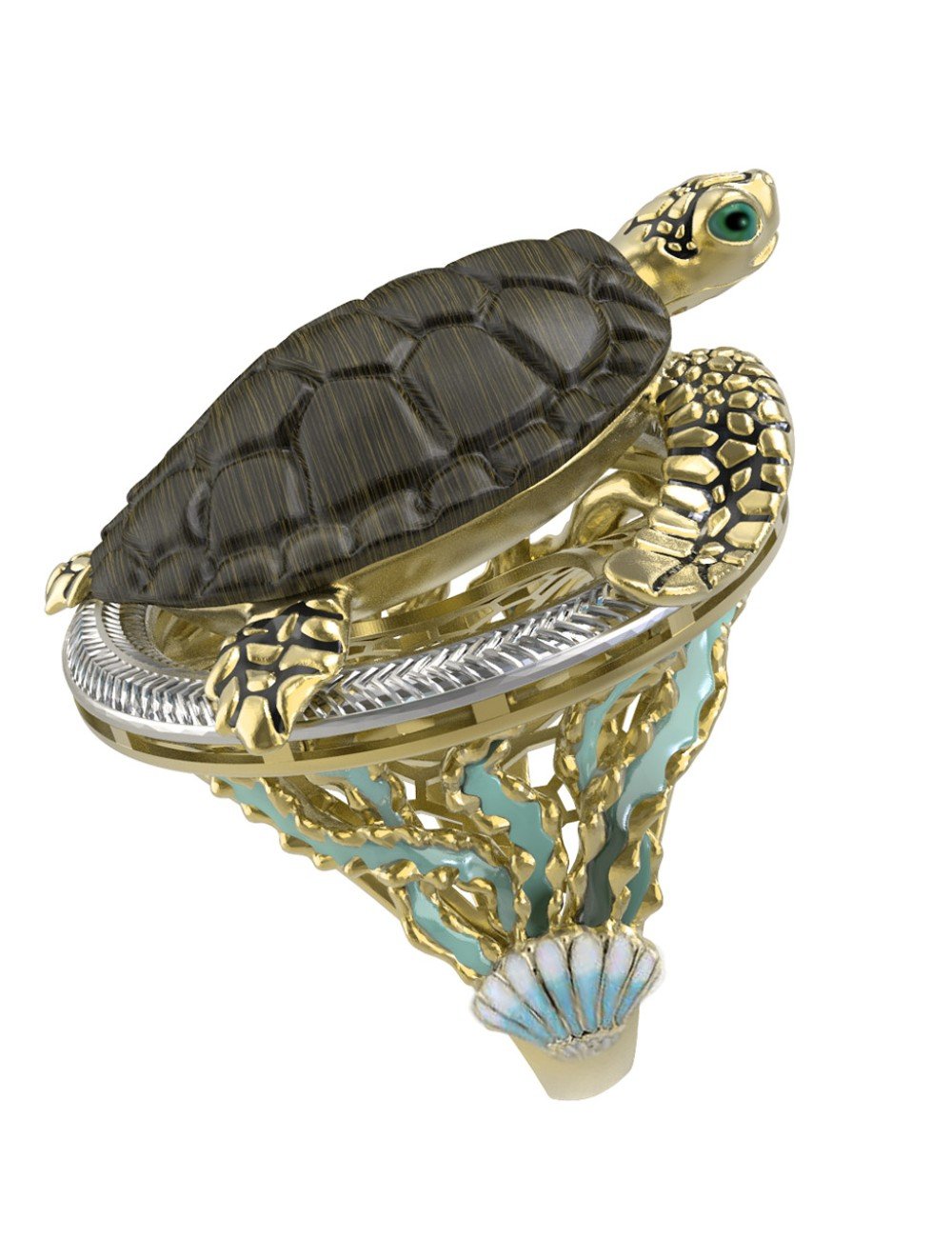 Кольцо из лимонного золота c эмалью и железным деревом