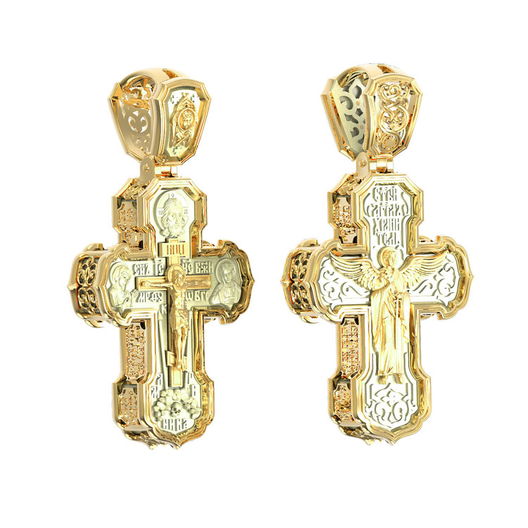 Крест из лимонного золота 585 пробы c бивнем мамонта