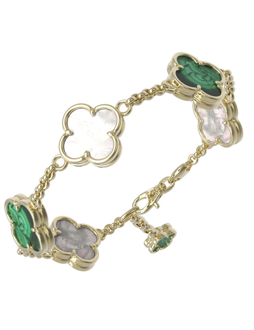 Браслет из лимонного золота c малахитом и перламутром