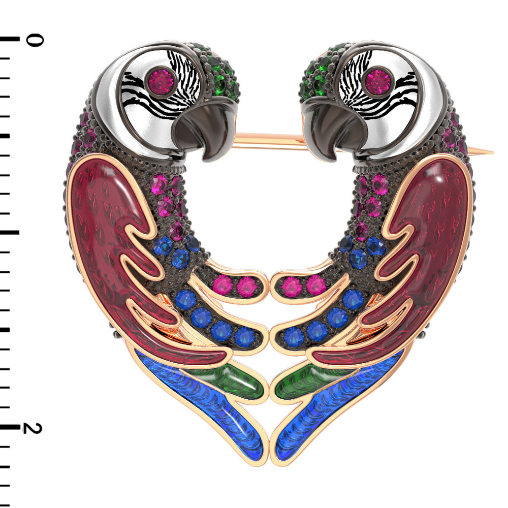 Брошь из красного золота 585 пробы c эмалью и фианитом