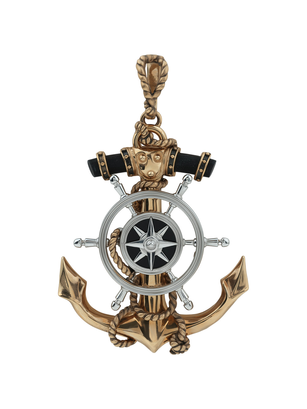 Подвеска из красного золота 585 пробы c ониксом и эбеновым деревом