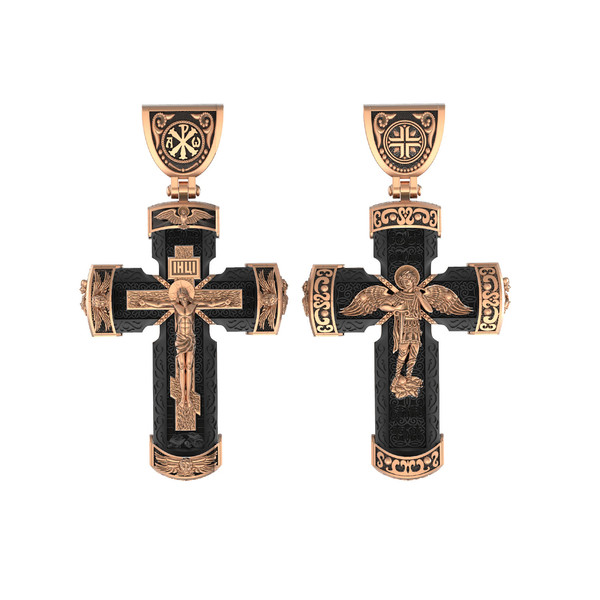 Крест из красного золота 585 пробы c эбеновым деревом