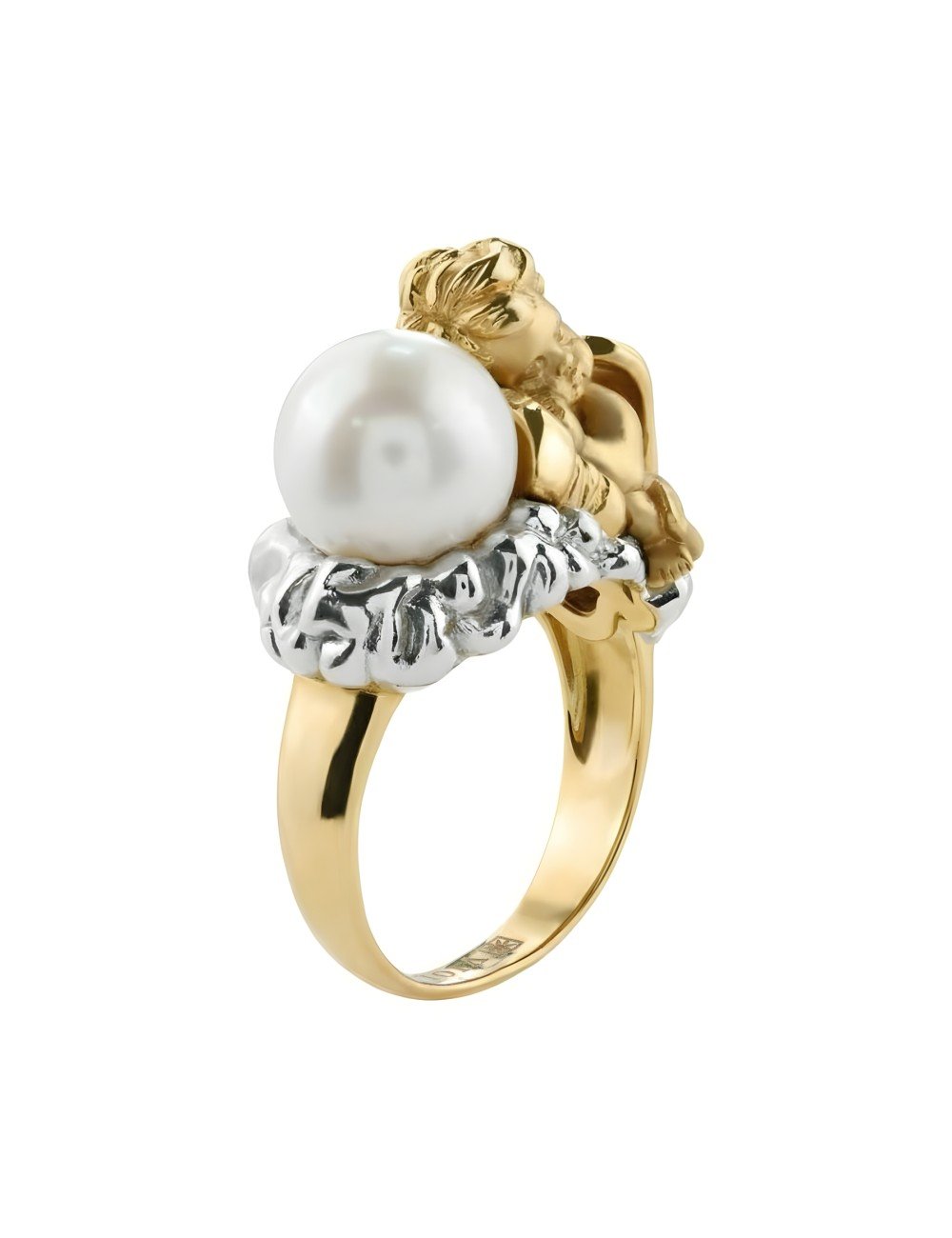 Кольцо из лимонного золота c жемчугом
