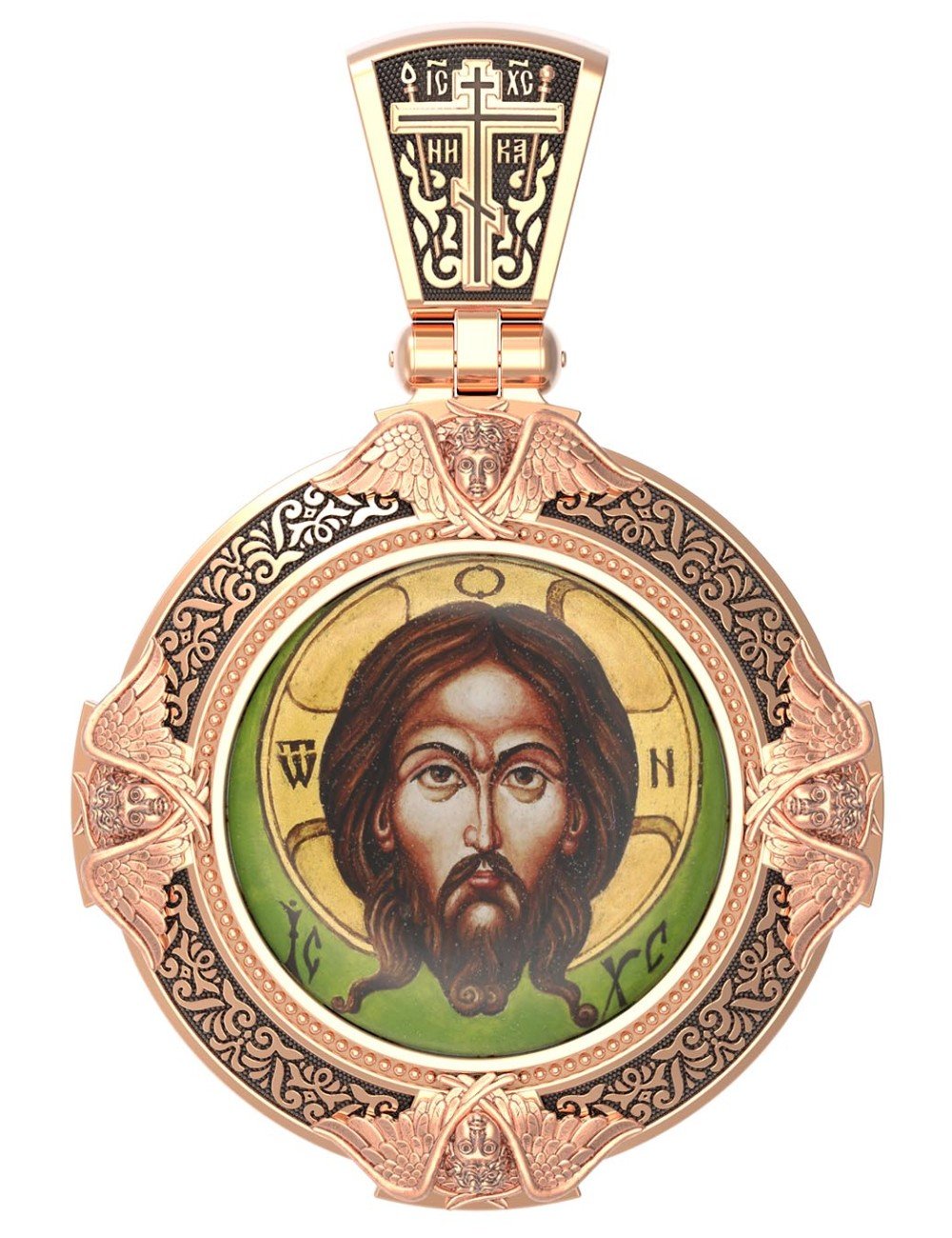 Образок из золота c эмалью, иконописью и темперой