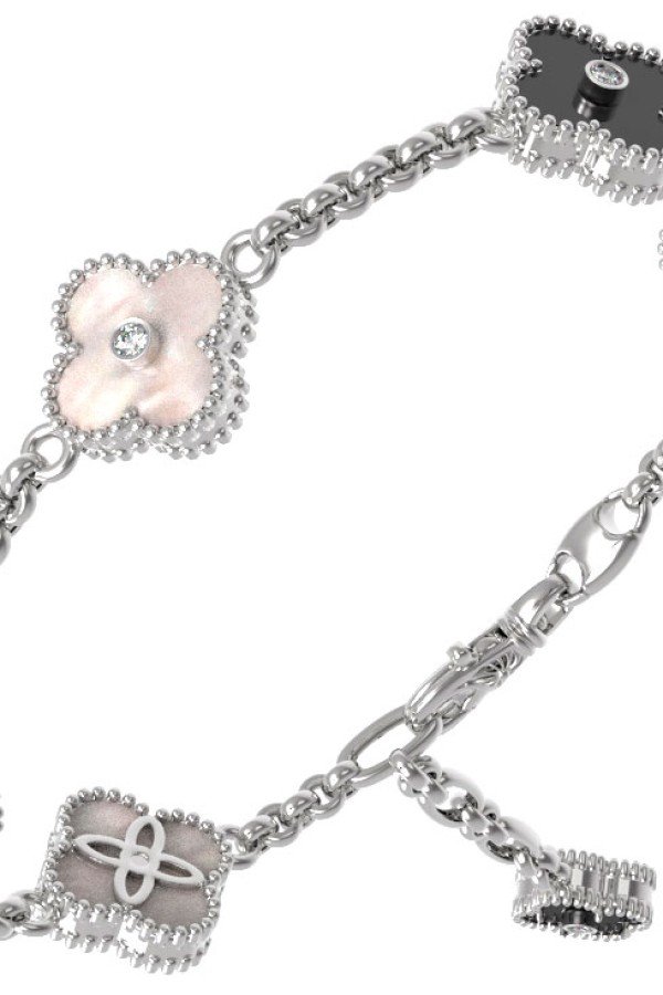 Браслет из белого золота c бриллиантами, ониксом и перламутром