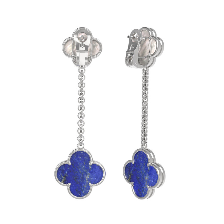 Серьги из белого золота 585 пробы c лазуритом и перламутром