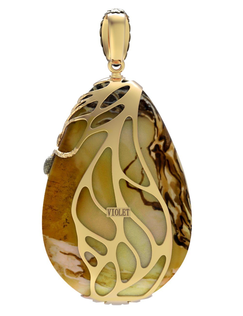 Подвеска из лимонного золота c росписным янтарём