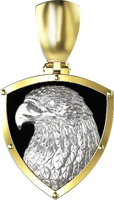 Подвеска из лимонного золота 585 пробы c бриллиантами и ониксом