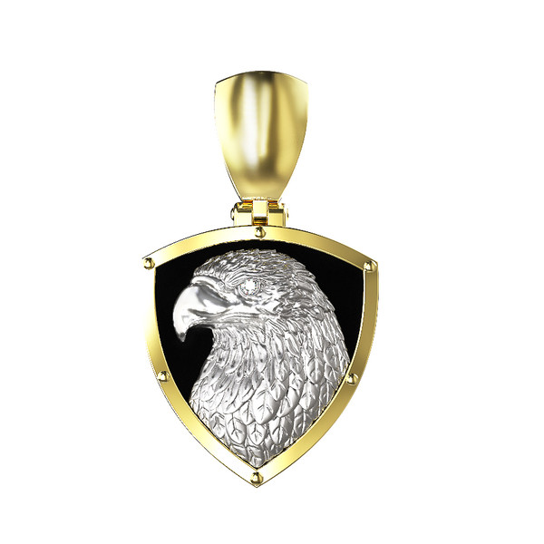 Подвеска из лимонного золота 585 пробы c бриллиантами и ониксом