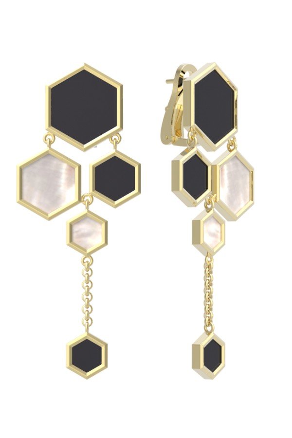 Серьги из лимонного золота c ониксом и перламутром