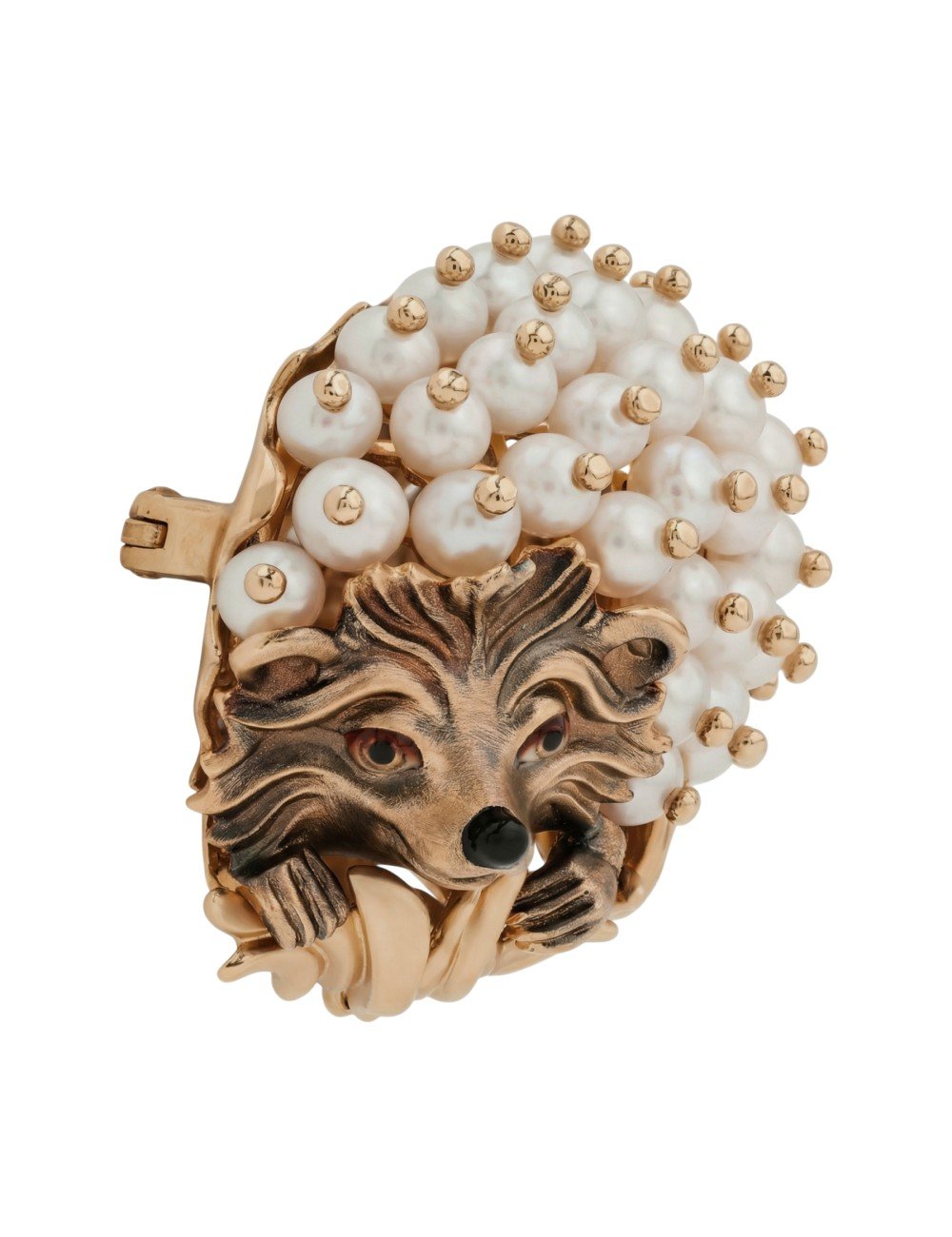 Брошь из золота c эмалью и жемчугом