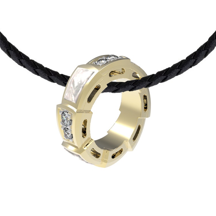 Подвеска из лимонного золота 585 пробы c бриллиантами и перламутром