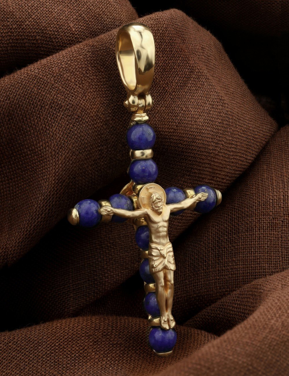 Крест из лимонного золота c лазуритом