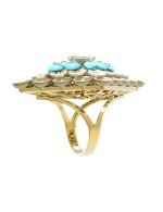 Кольцо из лимонного золота c бирюзой и перламутром