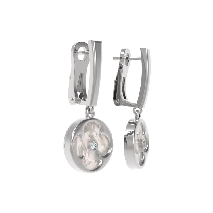 Серьги из белого золота 585 пробы c бриллиантами и перламутром