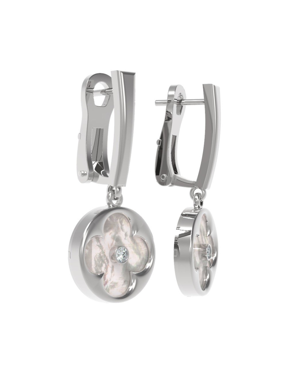 Серьги из белого золота c бриллиантами и перламутром