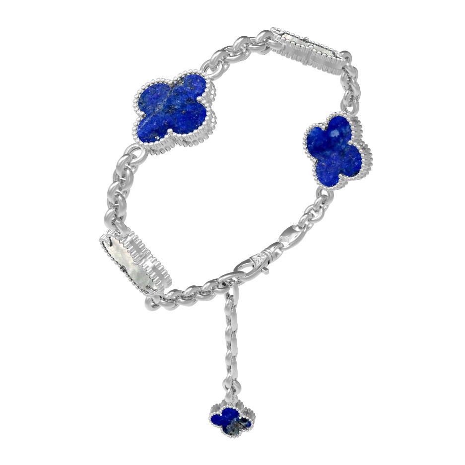 Браслет из белого золота 585 пробы c лазуритом и перламутром